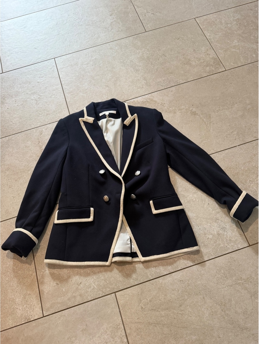 Veronica beard navy Edison blazer white trim sailor nautical style 10 *flawed*